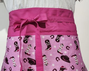 Cowgirl 3 pocket apron, server apron, teacher apron, waist apron, vendor apron