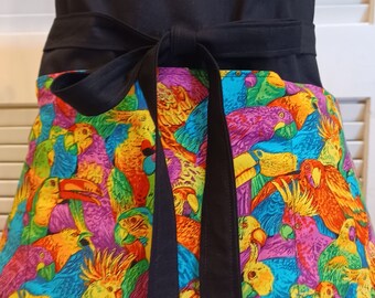 Colorful Parrots 3 Pocket Apron, server apron, waitress apron, teacher apron, Vendor apron, waist apron
