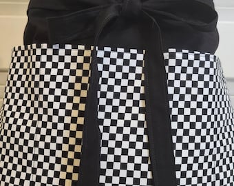 Black and White tiny Checkered 3 pocket apron, server apron, vendor apron, waitress apron, teacher apron, waist apron