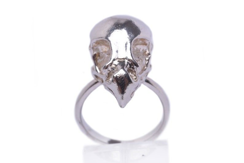 Delicate bird of prey skull ring in sterling silver alternative gifts