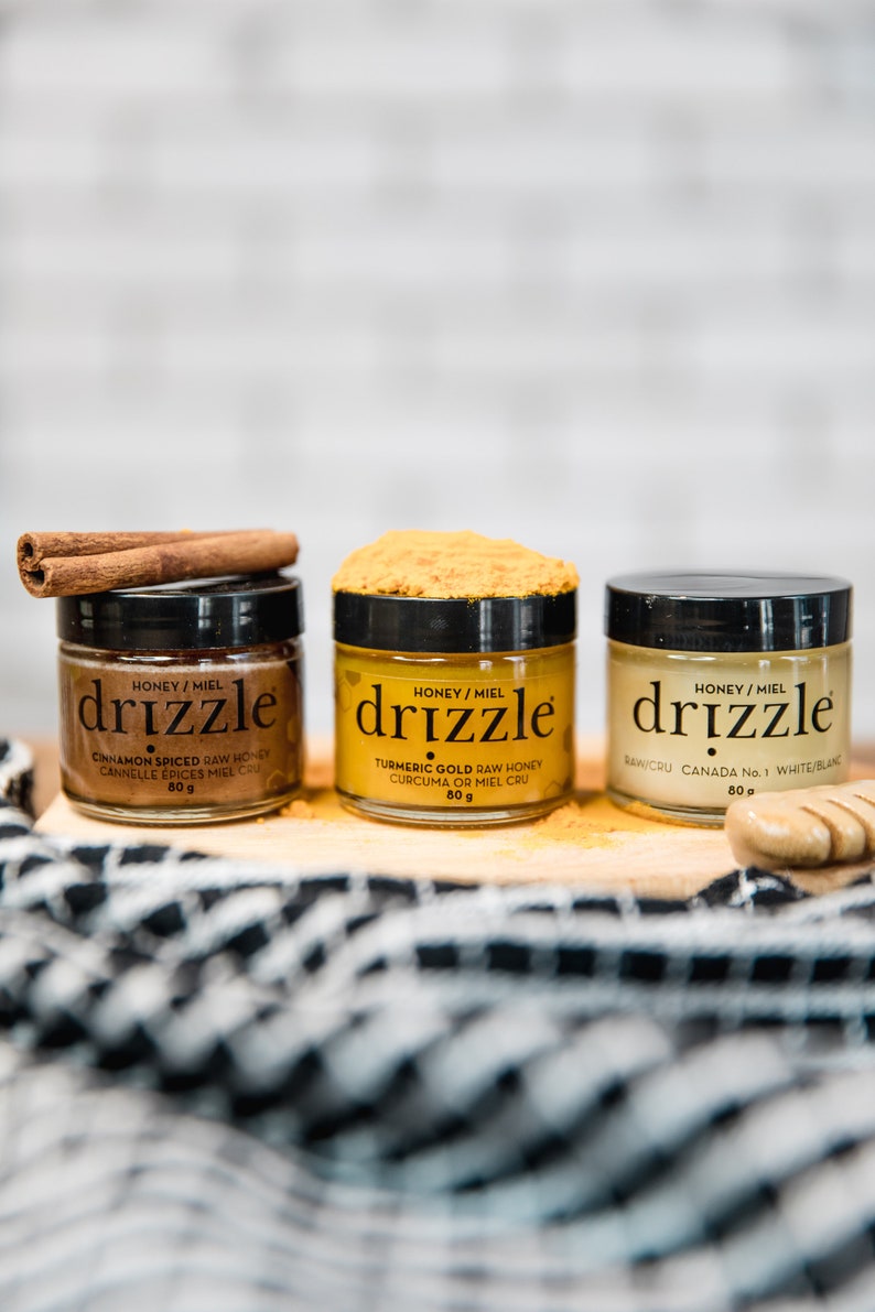 Honey Taster Trio Drizzle Honey, Local Canadian Honey, Honey Gifts, Tea Gifts, Food Gift Box, Sweetener, Sustainably Made, Bee Friendly image 1