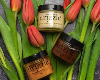 Honey Taster Trio | Drizzle Honey, Local Canadian Honey, Honey Gifts, Tea Gifts, Charcuterie, Mother's Day Gift, Sampler Package