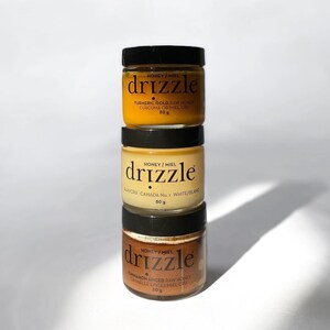 Honey Taster Trio Drizzle Honey, Local Canadian Honey, Honey Gifts, Tea Gifts, Food Gift Box, Sweetener, Sustainably Made, Bee Friendly image 3