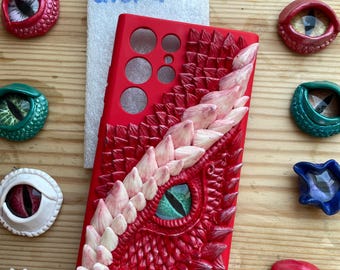 Glow-in-the-Dark Dragon Eye-telefoonhoesje: 3D-polymeerklei Samsung S23 Ultra-cover