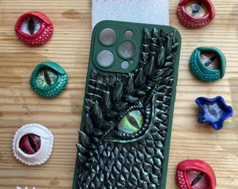 3D Dragon Eye-hoesje voor iPhone 14 Pro Max: met de hand gevormde polymeerklei