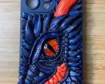 3D Dragon Eye iPhone 14/15/16 Pro Max-hoesje: met de hand gevormd Monster Fantasy-hoesje