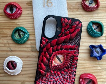3D Dragon Eye iPhone 16 Case: Hand-Sculpted Polymer Clay Fantasy Cover
