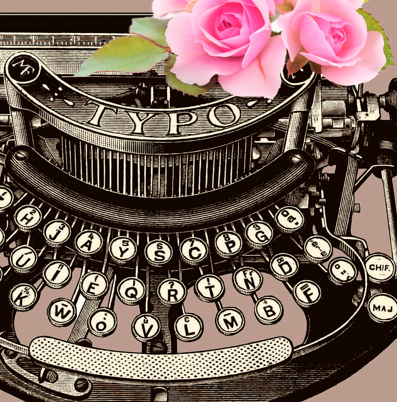 Floral Typewriter print Vintage Retro art Hispter wall art Etsy