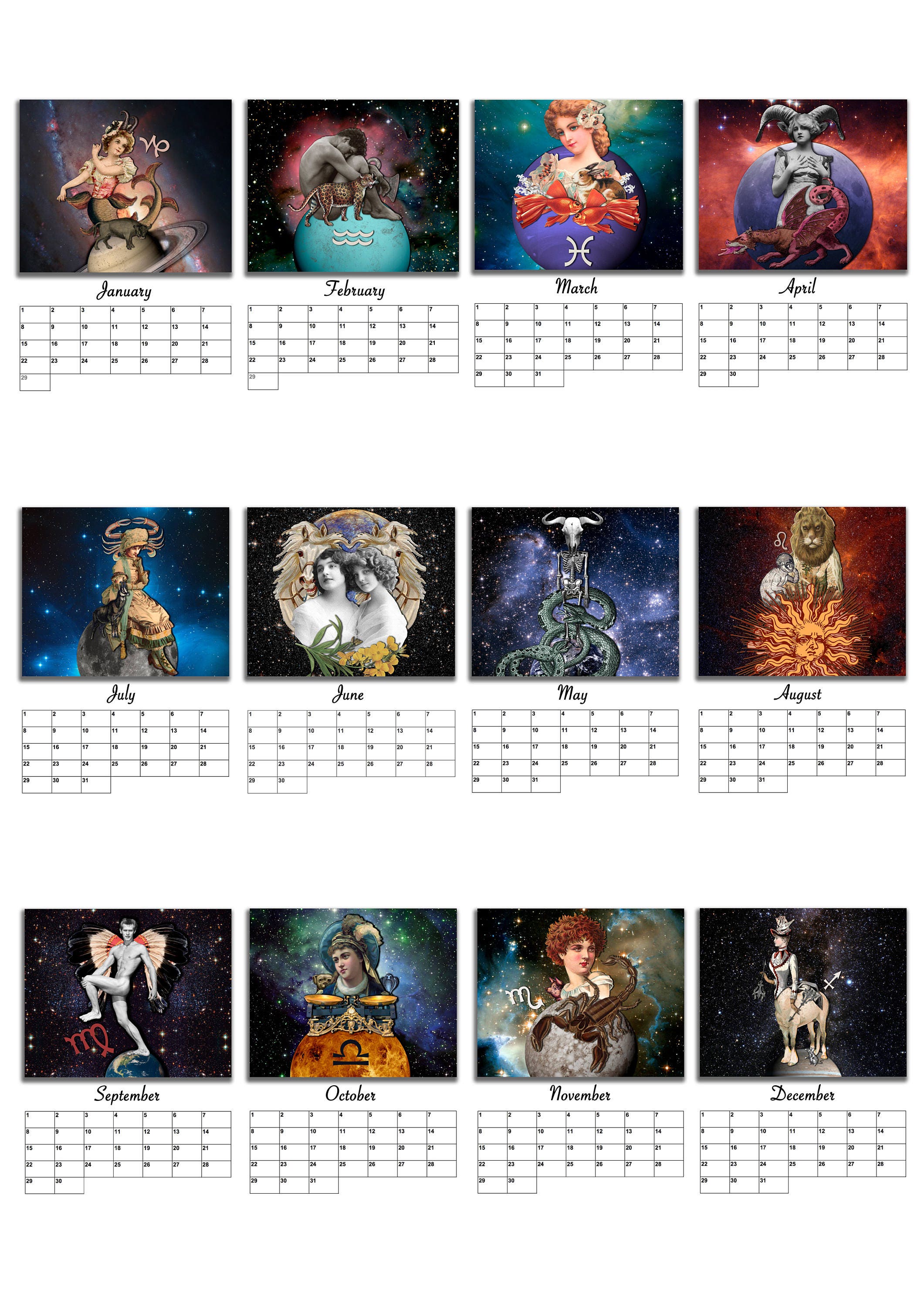 2018 ZODIAC Signs Calendar. Printable Calendar. Download 2018 Calendar