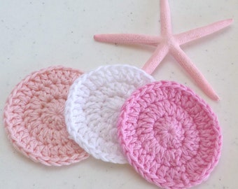 Crochet makeup removers, baby washcloths, scrubbies, eco friendly face wash pads, pink gift set