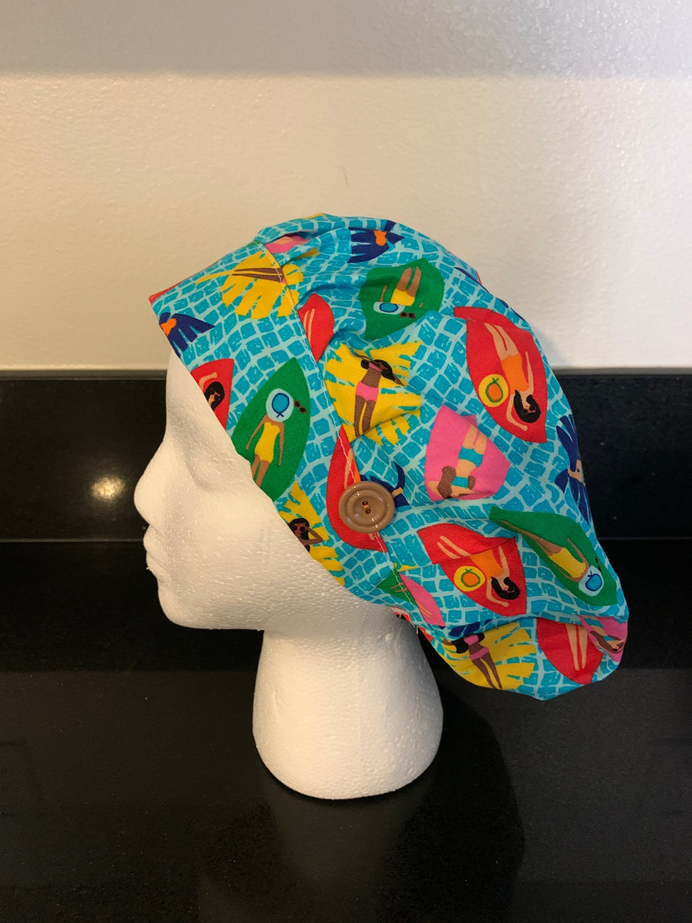Beach Leaves Blue Bouffant Scrub Cap | Etsy