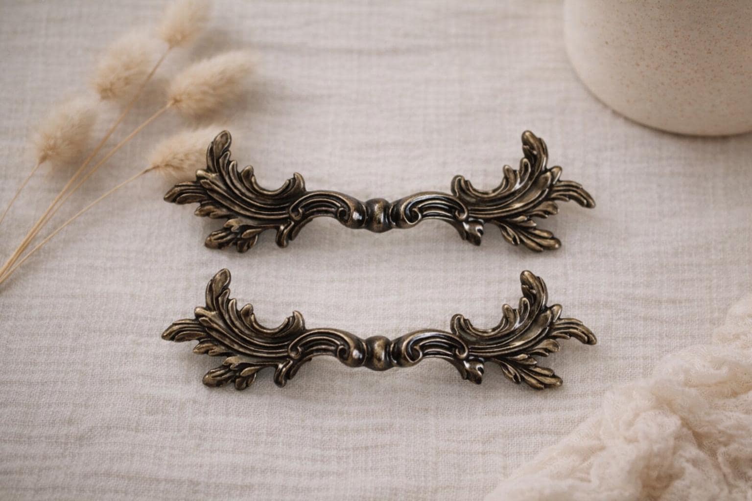 Poignée De Porte En Laiton Antique – Modèle Branches Et Feuilles, Fait Main, Doré, 1 Pièce