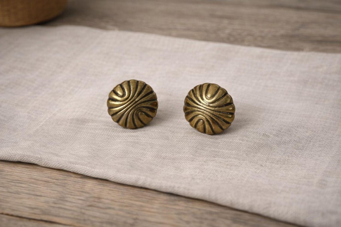 Vintage Solid Brass Art Deco Knob 1.25" Drawer Pull Amerock Cabinet ...