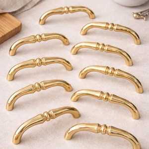 10 pc Vintage Gold Cabinet Pull Set - Curved Design