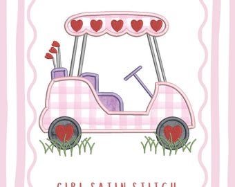 Satin Stitch Applique Girl Valentine Golf Cart Machine Embroidery Quick Stitch
