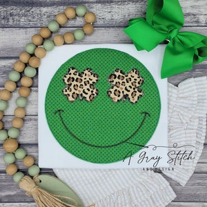 Shamrock Smiley Face Zig Zag Applique Machine Embroidery Design St. Patrick&#39;s Day