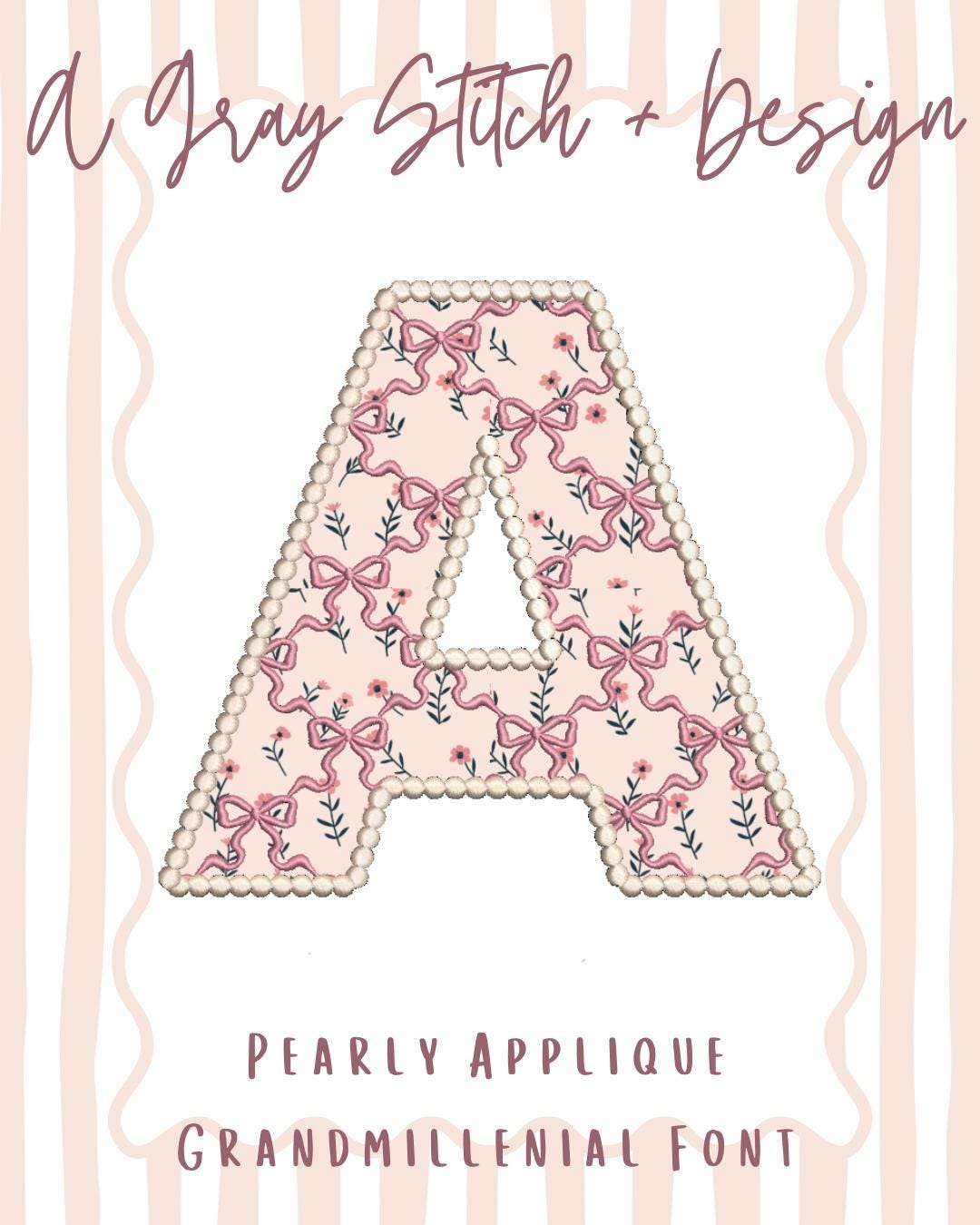 Pearly Grandmillenial APPLIQUE Font Bow Font Satin Embroidery Font BX ...