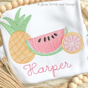 Sketch Fill Embroidery Design Summer Fruits Watermelon Lemon Pineapple Quick Stitch