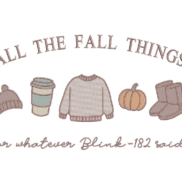 All the Fall Things Satin and Fill Stitch Autumn Icons Machine Embroidery Applique Design