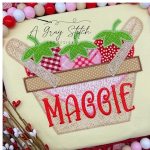 Basket of Strawberries Zig Zag Applique Machine Embroidery Spring Design