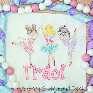 Sketchy Ballerina Trio Embroidery Design Quick Stitch