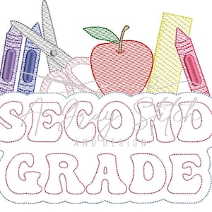 Second Grade Back to School Elements Sketch Fill and Applique Machine Embroidery Design