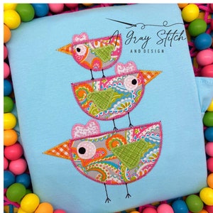 Zig Zag Applique Stacked Chickens Cute Machine Embroidery Design