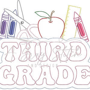 Third Grade Bean Stitch Applique Back to School Elements Machine Embroidery Design