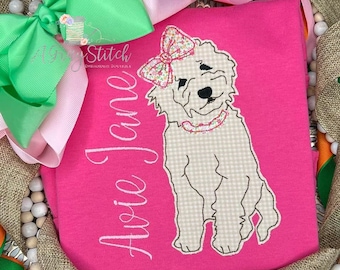 Girl Doodle Dog Applique Design Quick Stitch