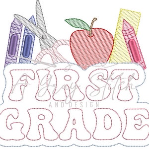 First Grade Back to School Elements Sketch Fill and Applique Machine Embroidery Design