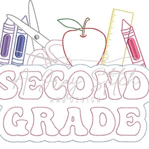 Second Grade Bean Stitch Applique Back to School Elements Machine Embroidery Design