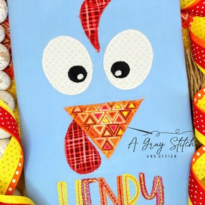 Zig Zag Applique Turkey Face Machine Embroidery Design Quick Stitch