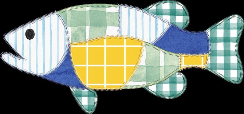 Patchwork Bass Fish Applique Machine Embroidery Design - Etsy