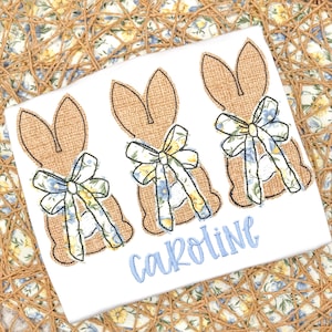 Bean Stitch Applique Bunnies with Bow Trio Machine Embroidery Design