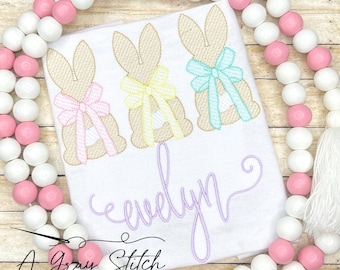 Sketch Fill Bunny Trio with Bow Quick Stitch Machine Embroidery Design