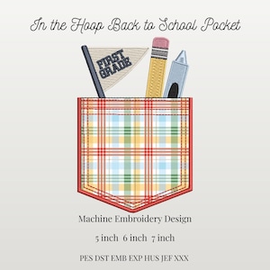 In The Hoop Back to School Supplies with Pocket Machine Embroidery Design