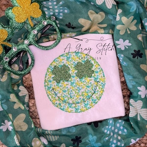 Shamrock Smiley Face Bean Stitch Applique Design Quick Stitch St. Patrick&#39;s Day Machine Embroidery Design
