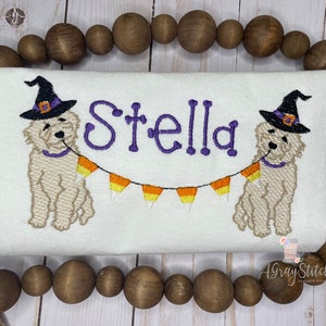 Golden Doodle Halloween Candy Corn Bunting Machine Embroidery Sketch Fill Quick Stitch