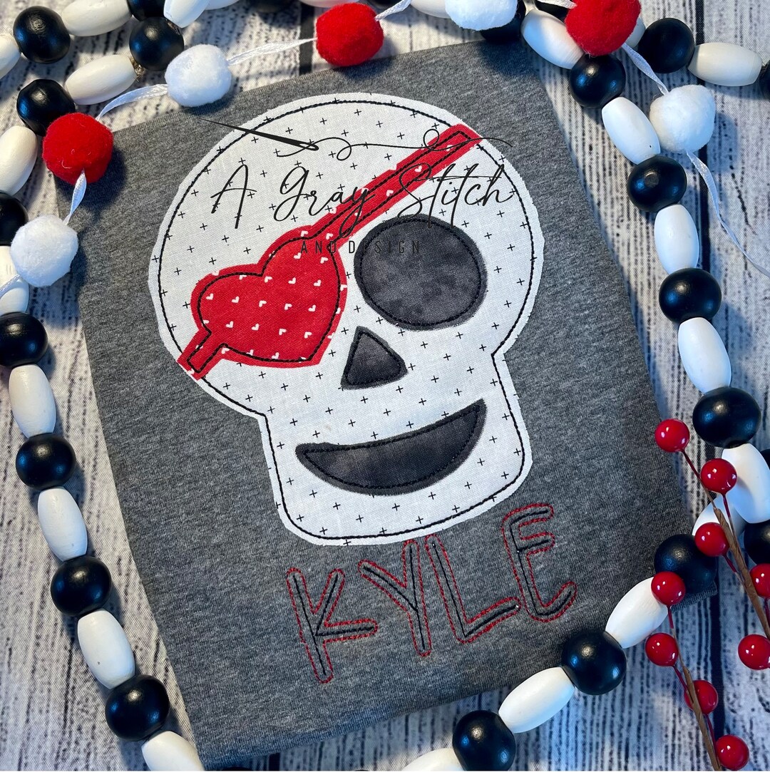 Skeleton With Heart Eye Patch Bean Stitch Quick Stitch Machine