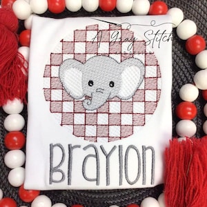 Check Background Elephant Mascot Sketch Fill Quick Stitch Machine Embroidery Design