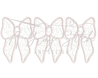 Quilted Solid Trio Coquette Bow Applique Machine Embroidery Design