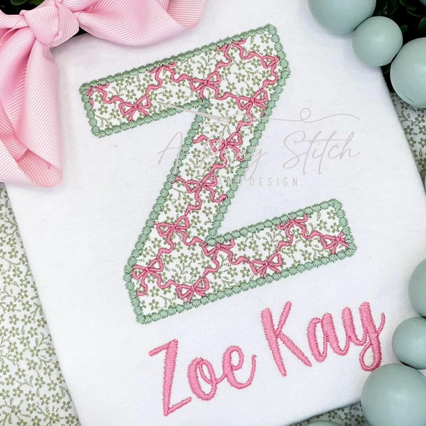 Pearly Grandmillenial APPLIQUE Font Bow Font Satin Embroidery Font BX ...
