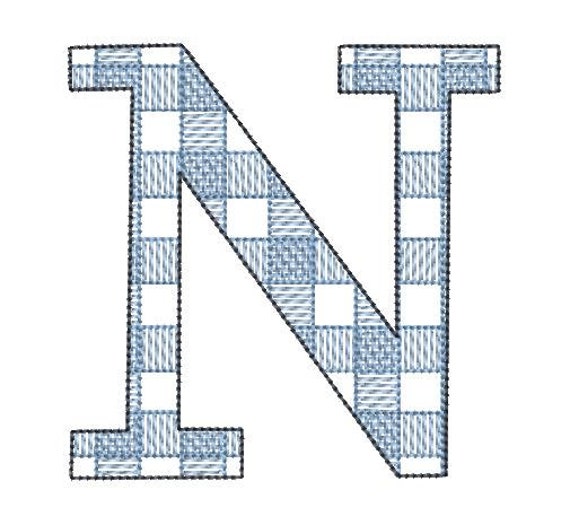 Machine Embroidery Gingham Single Letter N Etsy