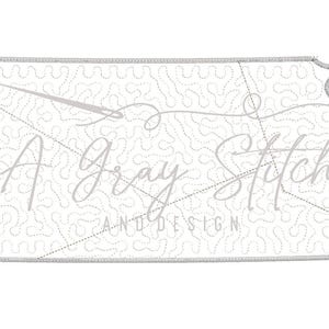 May include: A gray and white logo with the text "A Gray Stitch and Design" in a cursive font. The logo is surrounded by a gray stitched border and a pattern of small gray circles.