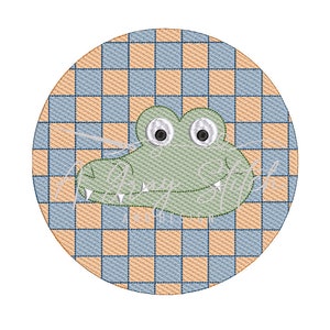 Check Background Gator Mascot Sketch Fill Quick Stitch Machine Embroidery Design