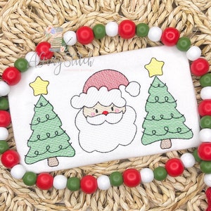 Sketch Fill Santa and Christmas Tree Trio Machine Embroidery Design Quick Stitch