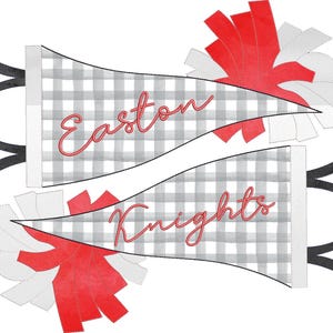 Bean Stitch Applique Double Pennant Flag with Pom Poms Embroidery Design Spirit Embroidery Design