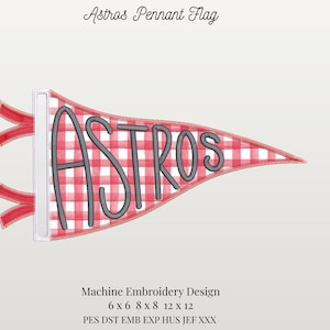 May include: A pennant flag with a red and white checkered pattern, featuring the word "ASTROS" in gray script. The flag has red ribbons and a white border. The text "Astros Pennant Flag" is at the top.