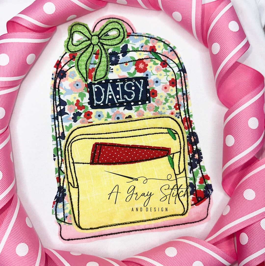 Bean Stitch Applique Back to School Book Bag With Bow Machine ...