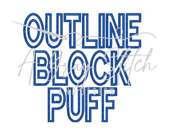 Outline Block Puff 3D Machine Embroidery Font Full Alphabet Uppercase BX included